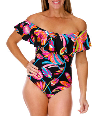 Thumbnail 1: Trina Turk Trina Turk Womens Floral Off The Shoulder Swimsuit 