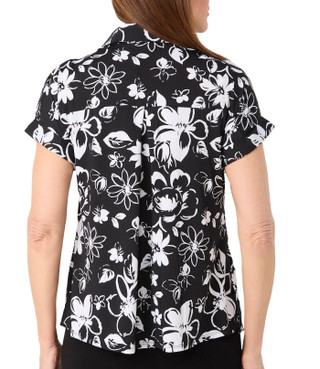Thumbnail 2: Cocomo Cocomo Womens Short Roll Sleeve Button Down Floral Top 