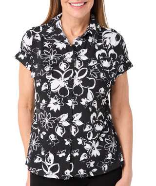 Thumbnail 3: Cocomo Cocomo Womens Short Roll Sleeve Button Down Floral Top 