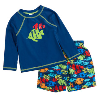 Thumbnail 1: Floatimini Floatimini Little Boys 2 Pc Long Sleeve Fish Swimsuit Set 