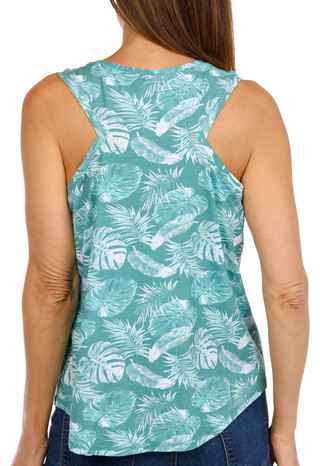 Thumbnail 2: Brisas Brisas Womens Active Sleeveless Airy Palms Print Slub Tank 