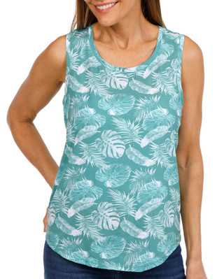 Thumbnail 1: Brisas Brisas Womens Active Sleeveless Airy Palms Print Slub Tank 