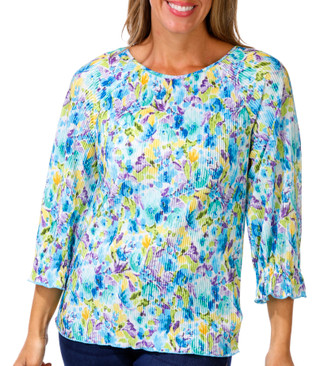 Thumbnail 1: Floral & Ivy Floral & Ivy Womens 3/4 Sleeve Pleated Print Top 