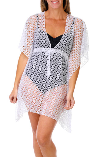 Thumbnail 1: Becca Becca Womens Short Sleeve Platinum Lace Tunic Coverup 