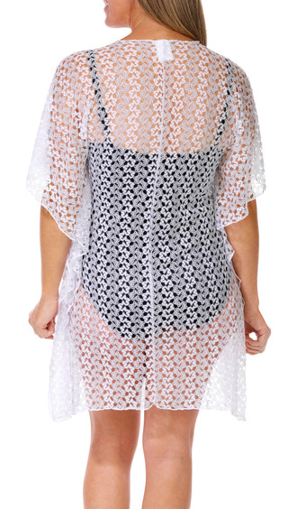 Thumbnail 2: Becca Becca Womens Short Sleeve Platinum Lace Tunic Coverup 