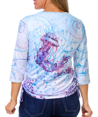 Thumbnail 3: ART & SOL Art & Sol Womens 3/4 Sleeve Crew Cinch Side Print Top 