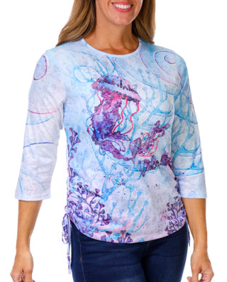 Thumbnail 1: ART & SOL Art & Sol Womens 3/4 Sleeve Crew Cinch Side Print Top 