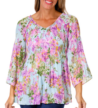 Thumbnail 1: Floral & Ivy Floral & Ivy Womens 3/4 Sleeve Pleated Floral Top 