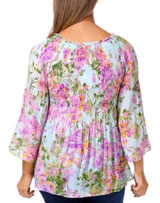 Thumbnail 3: Floral & Ivy Floral & Ivy Womens 3/4 Sleeve Pleated Floral Top 
