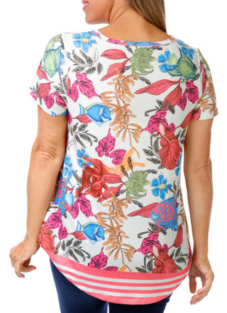 Thumbnail 3: Coral Bay Coral Bay Womens Short Sleeve V-Neck Embellished Print Top 