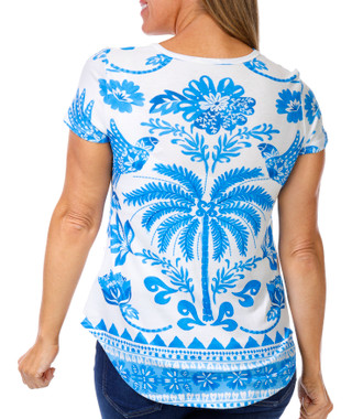 Thumbnail 2: Coral Bay Coral Bay Petite Short Sleeve V-Neck Embellished Palm Top 