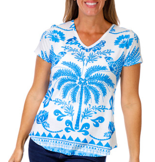 Thumbnail 1: Coral Bay Coral Bay Petite Short Sleeve V-Neck Embellished Palm Top 