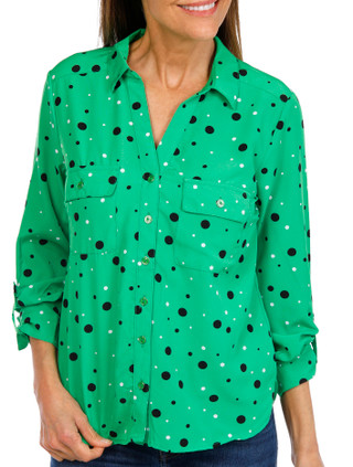 Thumbnail 1: ADRIENNE VITTADINI Adrienne Vittadini Womens 3/4 Roll Tab Sleeve Print Top 