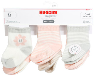 Thumbnail 1: HUGGIES Huggies Baby Girl 6 Pk Organic Cotton Ankle Socks 