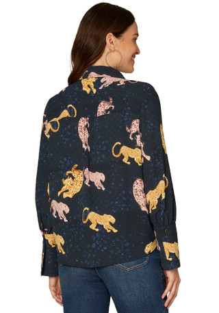 Thumbnail 3: Democracy Democracy Womens Long Sleeve French Cuff Animal Print Top 