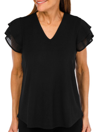Thumbnail 1: Adrianna Papell Adrianna Papell Womens Short Flutter Sleeve Moss Crepe Top 
