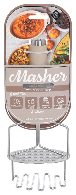 Thumbnail 1: GOURMET KITCHEN Gourmet Kitchen Stainless Steel Masher with Silicone Grip 