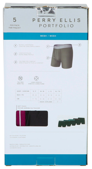 Thumbnail 2: Perry Ellis Perry Ellis Mens 5 Pk 9010 Mesh Boxer Briefs 