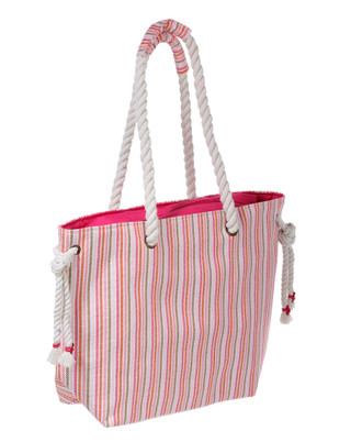 Thumbnail 2: Sun N Sand Pink Striped Canvas Tote Bag 