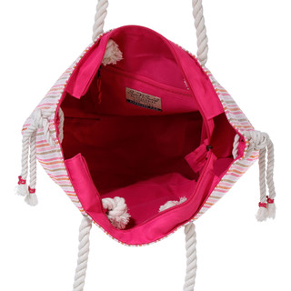 Thumbnail 3: Sun N Sand Pink Striped Canvas Tote Bag 
