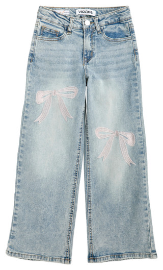 Thumbnail 1: Vigoss Vigoss Big Girls Embroidered Bow Wide Leg Jeans 