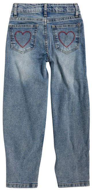 Thumbnail 2: Vigoss Vigoss Big Girls Embroidered Heart Barrel Jeans 