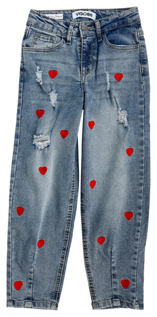 Thumbnail 1: Vigoss Vigoss Big Girls Embroidered Heart Barrel Jeans 