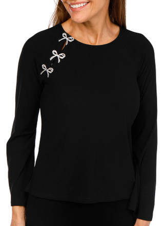 Thumbnail 1: Cece CeCe Petite Long Sleeve Rhinestone Bow Top 