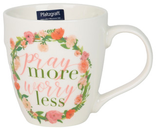 Thumbnail 1: Pfaltzgraff Pfaltzgraff 18 oz Pray More Worry Less Ceramic Barrel Mug 