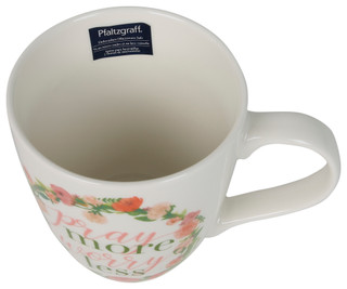 Thumbnail 2: Pfaltzgraff Pfaltzgraff 18 oz Pray More Worry Less Ceramic Barrel Mug 