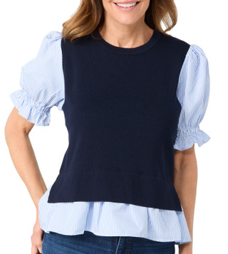 Thumbnail 3: Nanette Lepore Nanette Lepore Womens Short Sleeve Stripe 2Fer Top 