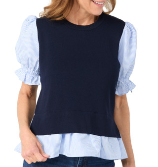 Thumbnail 1: Nanette Lepore Nanette Lepore Womens Short Sleeve Stripe 2Fer Top 