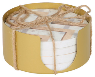 Thumbnail 1: CASANERO Casanero 4 Pk Faux Marble Coasters with Metal Holder 