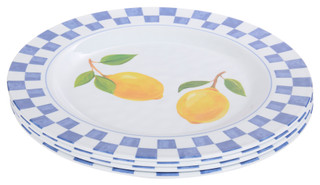 Thumbnail 3: SAMBA Samba 4 Pk Lemon Checkered Melamine Dinner Plate Set 