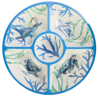Thumbnail 2: PD HOME PD Home 15 in Azure Seas Melamine Sectioned Chip & Dip Tray 
