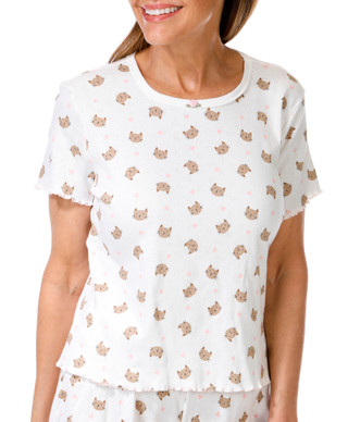 Thumbnail 2: POPPY & CLAY Poppy & Clay Women 2 Pc Heart Cat Pointelle Pajama Short Set 