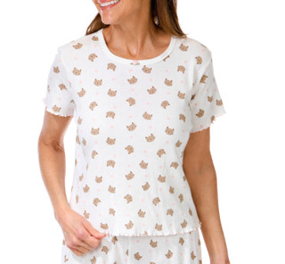 Thumbnail 1: POPPY & CLAY Poppy & Clay Women 2 Pc Heart Cat Pointelle Pajama Short Set 