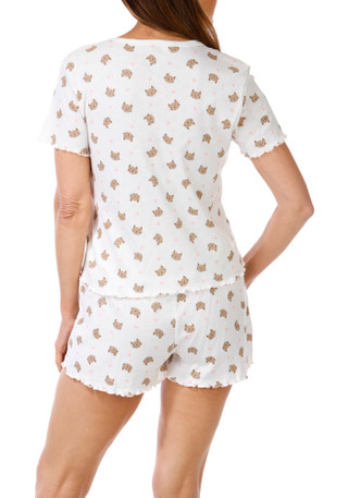 Thumbnail 4: POPPY & CLAY Poppy & Clay Women 2 Pc Heart Cat Pointelle Pajama Short Set 