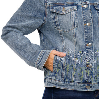 Thumbnail 3: Driftwood Driftwood Womens Embroidered Floral Denim Jacket 
