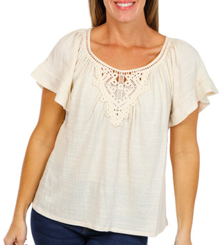 Thumbnail 1: MAX STUDIO Max Studio Womens Flutter Sleeve Crochet Yoke Top 