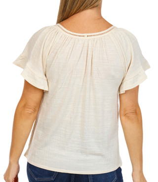 Thumbnail 3: MAX STUDIO Max Studio Womens Flutter Sleeve Crochet Yoke Top 
