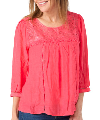 Thumbnail 2: Figueroa and Flower Figueroa and Flower Petite Lace Neck 3/4 Sleeve Top 