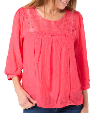 Thumbnail 1: Figueroa and Flower Figueroa and Flower Petite Lace Neck 3/4 Sleeve Top 