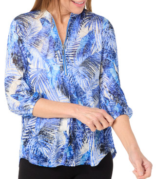 Thumbnail 1: Cocomo Cocomo Petite 3/4 Sleeve Printed Burnout Zip Top 