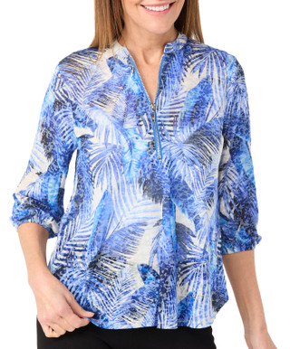 Thumbnail 2: Cocomo Cocomo Petite 3/4 Sleeve Printed Burnout Zip Top 