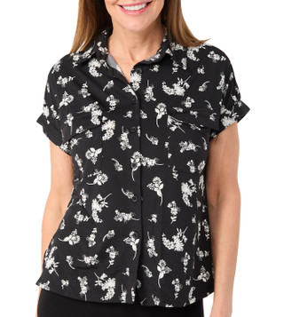 Thumbnail 2: Cocomo Cocomo Womens Short Roll Sleeve Button Down Ditsy Floral Top 