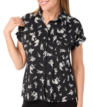 Thumbnail 1: Cocomo Cocomo Womens Short Roll Sleeve Button Down Ditsy Floral Top 