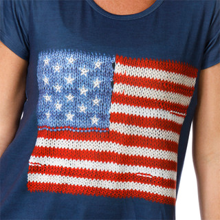 Thumbnail 2: ONE WORLD One World Petite Short Sleeve Americana Knit Flag Top 