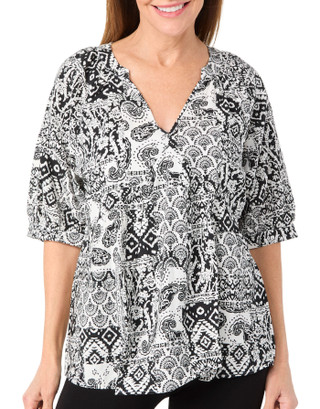 Thumbnail 1: Floral & Ivy Floral & Ivy Womens Short Sleeve Print V-neck Top 