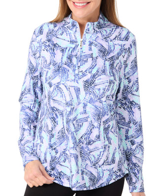 Thumbnail 1: Lillie Green Lillie Green Womens Long Sleeve 1/4 Zip Tile Wave Top 